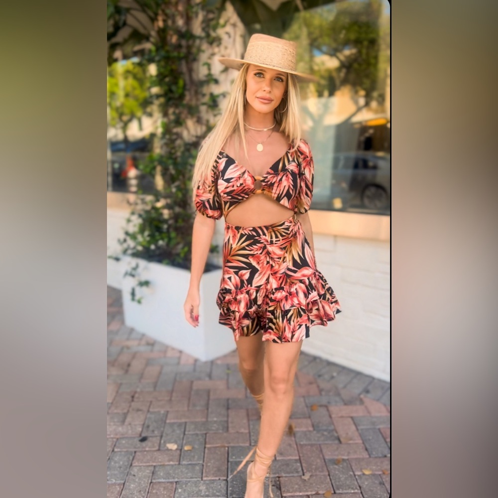 Cut out tropical mini dress
